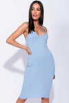 Powder Blue Rib Knit Cami Strap Midi Dress | Uniquely Sophia's