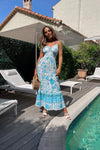 White Blue Floral Cami Strap Tiered Maxi Dress | Uniquely Sophia's