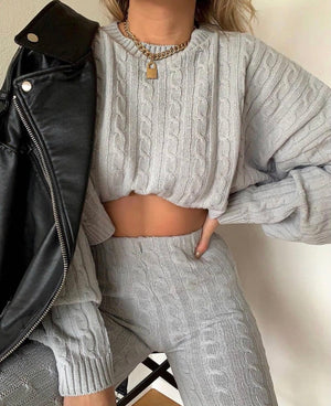 Grey Cable Knit lounge Set