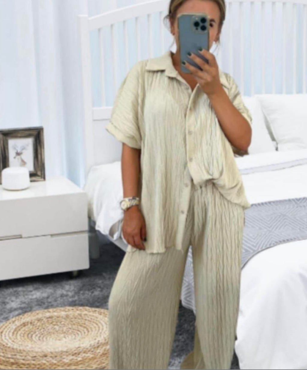 Siena Crinkle shirt and trouser set multiple colours