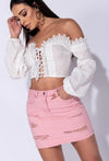 Pink Distressed Denim Mini Skirt