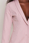 Pearl Embellished Tuxedo Collar Blazer Dress Blush Pink