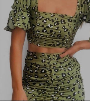 Sage Animal Print Ruched Co-ord | Uniquely Sophia's