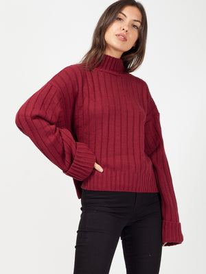 Wine Turtle Neck Oversized Knitted Jumper | Uniquely Sophia's