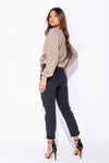 Mocha Wrap Front Belted Puff Sleeve Cropped Cardigan | Uniquely Sophia's