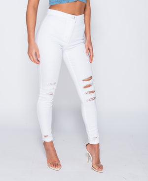 Multi Knee Rip High Waisted Jeggings | Uniquely Sophia's