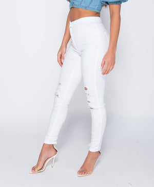 Multi Knee Rip High Waisted Jeggings | Uniquely Sophia's