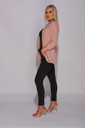 Nude Lapel Detail Ruched Sleeve Blazer