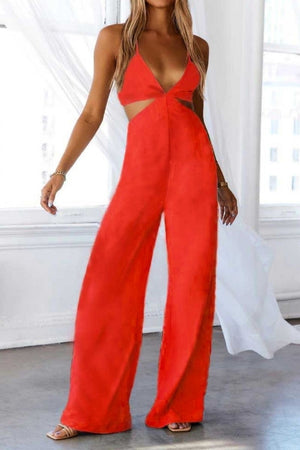 Orange Cut Out Waist Wide Leg Jumpsuit | Uniquely Sophia's