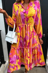 Orange Floral Balloon Sleeve Tiered Maxi Dress | Uniquely Sophia's