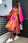 Orange Floral Balloon Sleeve Tiered Maxi Dress | Uniquely Sophia's