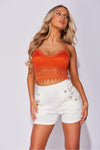 Orange Lace Crochet Trim Strappy Crop Top