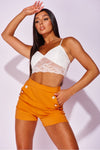Orange Military Button High Waisted Shorts | Uniquely Sophia's
