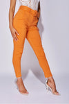 Orange Wide Buckle Belt Pintuck Tapered Trousers | Uniquely Sophia's