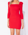 Red Puff Sleeve Square Neck Bodycon Dress | Uniquely Sophia's