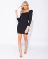 Black Puff Sleeve Square Neck Long Sleeve Bodycon Dress | Uniquely Sophia's