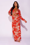 Red Floral Tie Front Balloon Sleeve Crop Top & Tiered Maxi Skirt | Uniquely Sophia's