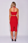 Red Keyhole Halterneck Crop Top & Midi Skirt | Uniquely Sophia's