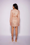 Rose Gold Sequin V Neck Wrapover Long Sleeve Mini Dress | Uniquely Sophia's