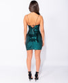Green Sequin Plunge Neck Bodycon  Mini Dress | Uniquely Sophia's