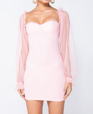 Pink Sheer Sleeve Bodycon Mini Dress | Uniquely Sophia's