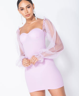 Lilac Sheer Sleeve Bodycon Mini Dress