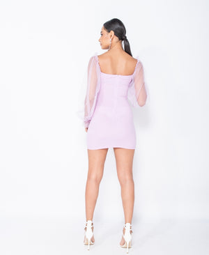 Lilac Sheer Sleeve Bodycon Mini Dress