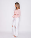 Pink Shirring Detail Tie Front Full Sleeve Crop Top