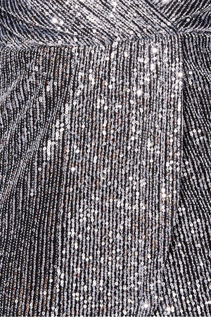Silver Sequin V Neck Wrapover Long Sleeve Mini Dress | Uniquely Sophia's
