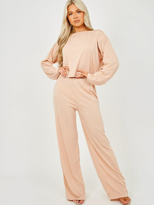 Pink Off Shoulder Ribbed Co-ord | Uniquely Sophia's