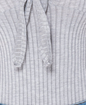 Grey Tie Front Rib Knit Bodysuit
