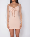 Pastel Tie Up Detail Long Sheer Sleeve Bodycon Mini Dress | Uniquely Sophia's