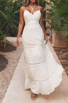 White Crochet Trim Tiered Tie Front Maxi Dress