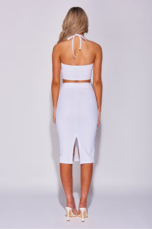White Halterneck Crop & Midi Skirt