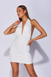 White Lace Plunge Halterneck Mini Dress
