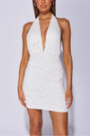 White Lace Plunge Halterneck Mini Dress