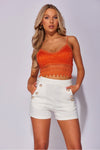 White Military Button High Waisted Shorts