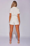 White Patch Pocket Shirred Waist Playsuit